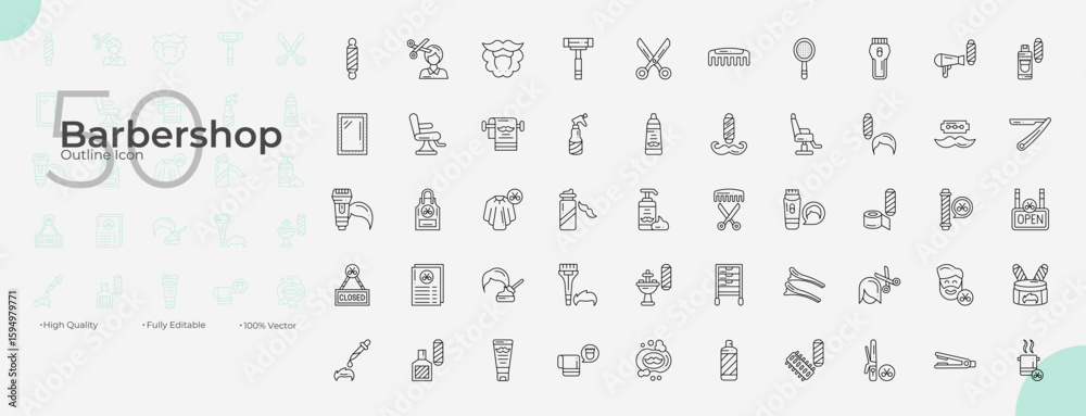 Barbershop Line Editable Icons set. Vector illustration in modern thin ...