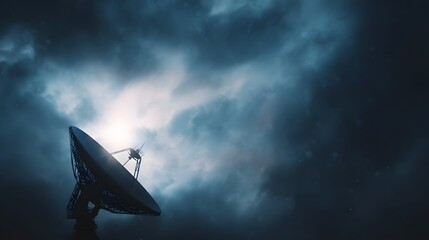 Poster - Satellite dish pointed towards a stormy sky