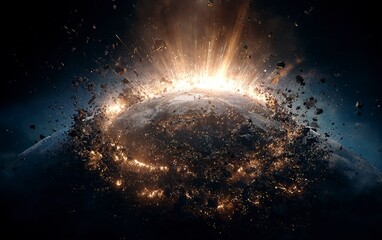 Poster - EISTH rewrite, planet impact, explosion of light and debris, dark background, photorealistic, detailed, high resolution, cinematic, high detail, 