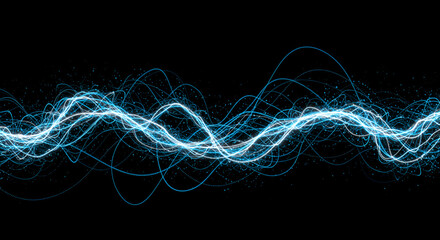Poster - Abstract blue light trails on a black background ideal for tech design