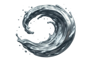 Poster - Metallic silver liquid swirling, creating a dynamic splash with droplets, isolated on a transparent background