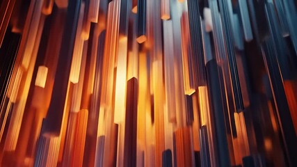Aufkleber - Abstract animation of falling, glowing orange and dark prisms, creating a dynamic, immersive, and technological atmosphere, symbolizing energy flow, data stream, or futuristic cityscape