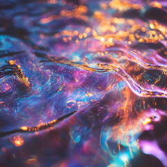 Poster - Vibrant, iridescent water surface shimmering with colorful light reflections.