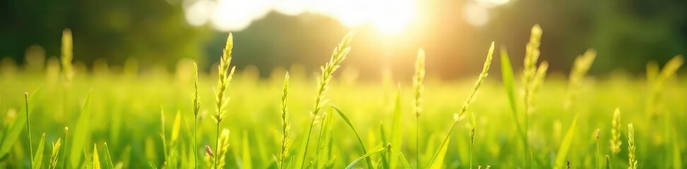 Wall Mural - A gentle summer breeze playfully ruffles the tall grass in a sun-drenched field, creating a serene and idyllic scene Perfect for summer, nature, and relaxation themes , gold, wavy, environment