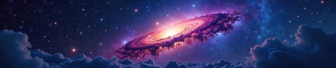 Wall Mural - A sprawling night sky filled with stars and constellations, a vibrant nebula, and a mysterious cosmic cloud, hinting at the vastness and wonder of the universe , black hole, cosmic cloud, cosmic rays