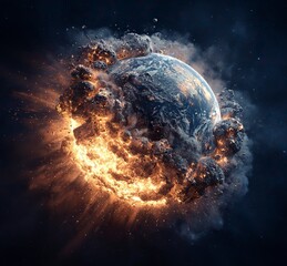 Poster - The Earth exploding in space, a stock photo, 3D rendering, hyper-realistic, high-resolution, high-definition image. 