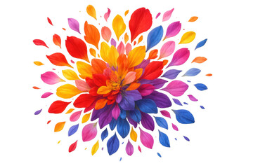 Poster - Petals in rainbow colors exploding from a vibrant flower on a transparent background, creating a cheerful and dynamic visual