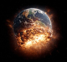 Poster - The Earth exploding in space, a stock photo, 3D rendering, hyper-realistic, high-resolution, high-definition image