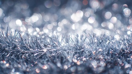 Silver tinsel, bokeh background