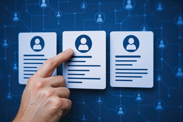 Poster - Recruitment profile team candidate and hiring connect through digital interface with swift swiping motions