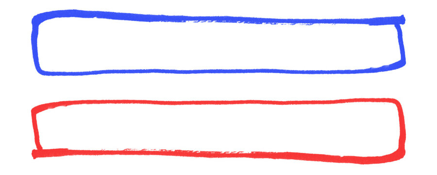 Artistic Scribble Frame in Rectangle Layout with Red and Blue Marker Pen Lines for Highlight Boxes Isolated on a Transparent or White Background