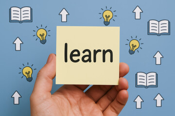 Poster - Learn and grow through education and knowledge with inspiring ideas and upward progress
