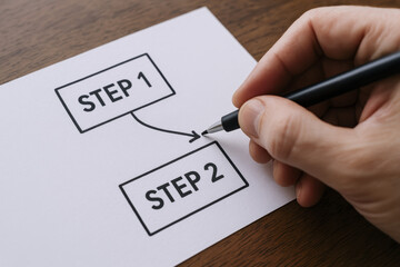 Poster - Step to step workflow drawing connects task lines in a clear process and procedural phase design