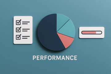 Poster - Performance and progress tracked through checklist pie chart and data measurement bring clear success