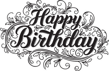 Fototapete - Vector art of happy birthday text with ornate design