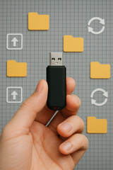 Poster - Upload sync and storage concepts empower data technology with computing files held by human hands