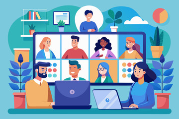 Poster - Diverse group of people participating in a video conference call together
