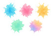 © PNG Kingdom  - Five vibrant watercolor splashes creating an abstract design on a transparent background, featuring a lively mix of colors and textures