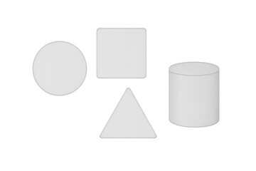Aufkleber - 3d rendering showcasing white geometric forms - circle, square, triangle, cylinder - floating against transparent backdrop