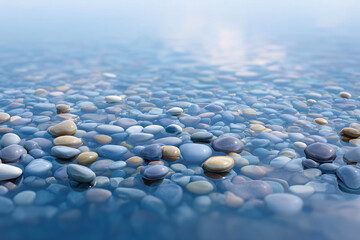 Poster - Close-up view of submerged pebbles creating a serene water surface reflection