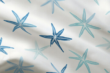 Poster - A close-up view of multiple blue starfish patterns. They are scattered over a background and have a minimalist aesthetic.