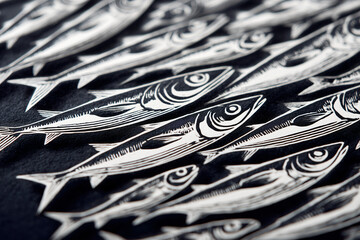 Poster - An artistic patterned print of sardine fishes in a marine background