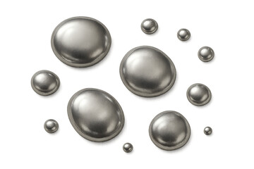 Poster - Metallic spheres of various sizes creating an abstract composition, ideal for projects related to chemistry, industry, or cosmetics