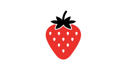 Poster - Illustration of a single red strawberry with black leaves on top view