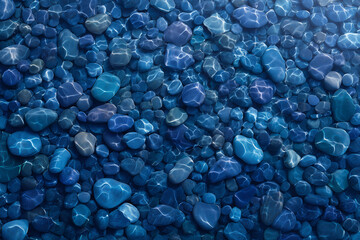 Poster - Underwater view of various-sized smooth pebbles and the effect of light on the water creating a peaceful aesthetic