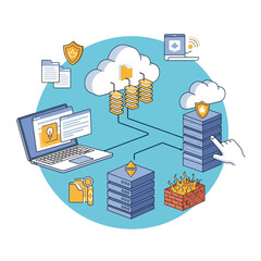 Poster - Modern Line Style Data Cloud Computing Server Network System Illustration