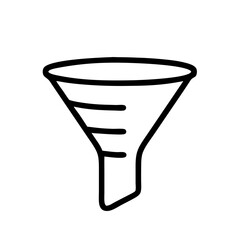 Poster - Simple funnel with bars illustration on white background depicts stages, analysis, and filtering. Funnel with bars shows process of separating or filtering data.