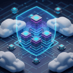 Poster - Isometric Detailed Data Server with Cloud Network Connection Technology Illustration