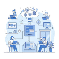 Poster - Flat Line Art Cloud Computing and Software Development Illustration Concept