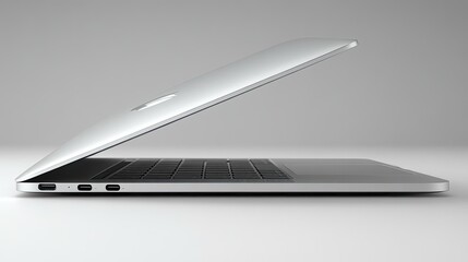 Sleek silver laptop showcasing modern design and connectivity against a minimal background