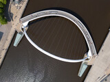 Aerial top down view of Gateshead Millennium Bridge, Tyne and Wear, England