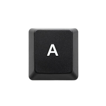 Isolated black keyboard key with the white letter 'A', perfect for design and tech projects.