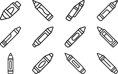 Poster - Collection of black and white outlined crayons isolated on a white background display