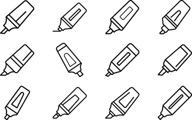 Poster - Black and white outlined illustrations of various marker pens for educational and office purposes