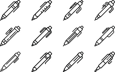 Poster - Vector illustration of different pens outlined in minimalistic black and white design