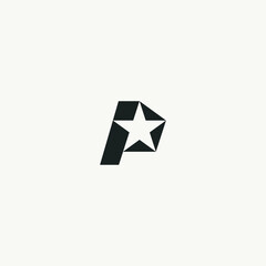 Poster - Italic Letter P Pentagonal Star Monogram with white background. 