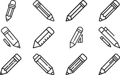 Poster - Collection of outlined pencils in various styles isolated on white background for design