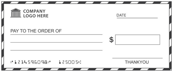 Bank check, vector blank money cheque, checkbook template with guilloche pattern and fields. Currency payment coupon, money check background