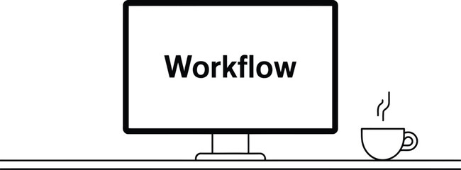 Leinwandbilder - Workflow Displayed on Computer Screen with Coffee Cup