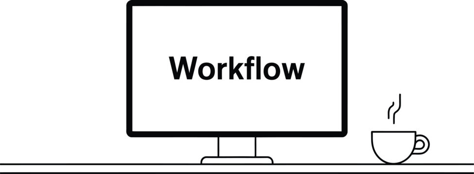 Workflow Displayed on Computer Screen with Coffee Cup