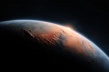 a breathtaking view of planet earth from space, with the sun rising over the horizon