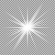 © Andrey - White glowing light burst explosion with transparent. Vector illustration for cool effect decoration with ray sparkles. Bright star. Transparent shine gradient glitter, bright flare. Glare texture.