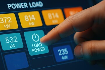 Poster - Hand Pressing Load Power Button on Digital Display of Electrical Power Monitoring System