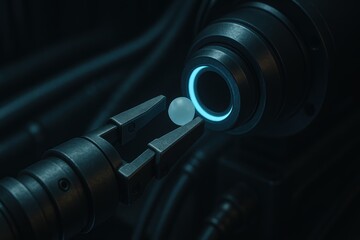 Poster - Advanced Robotic Gripper Manipulating a Small Sphere in a Futuristic Mechanical Environment