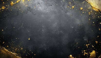 Poster - Elegant black and gold textured background with scattered gold particles and a rough border ideal for luxury design and artistic projects