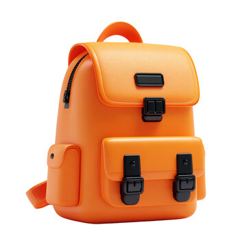 Stylized orange backpack on a black background with cartoonish rendering